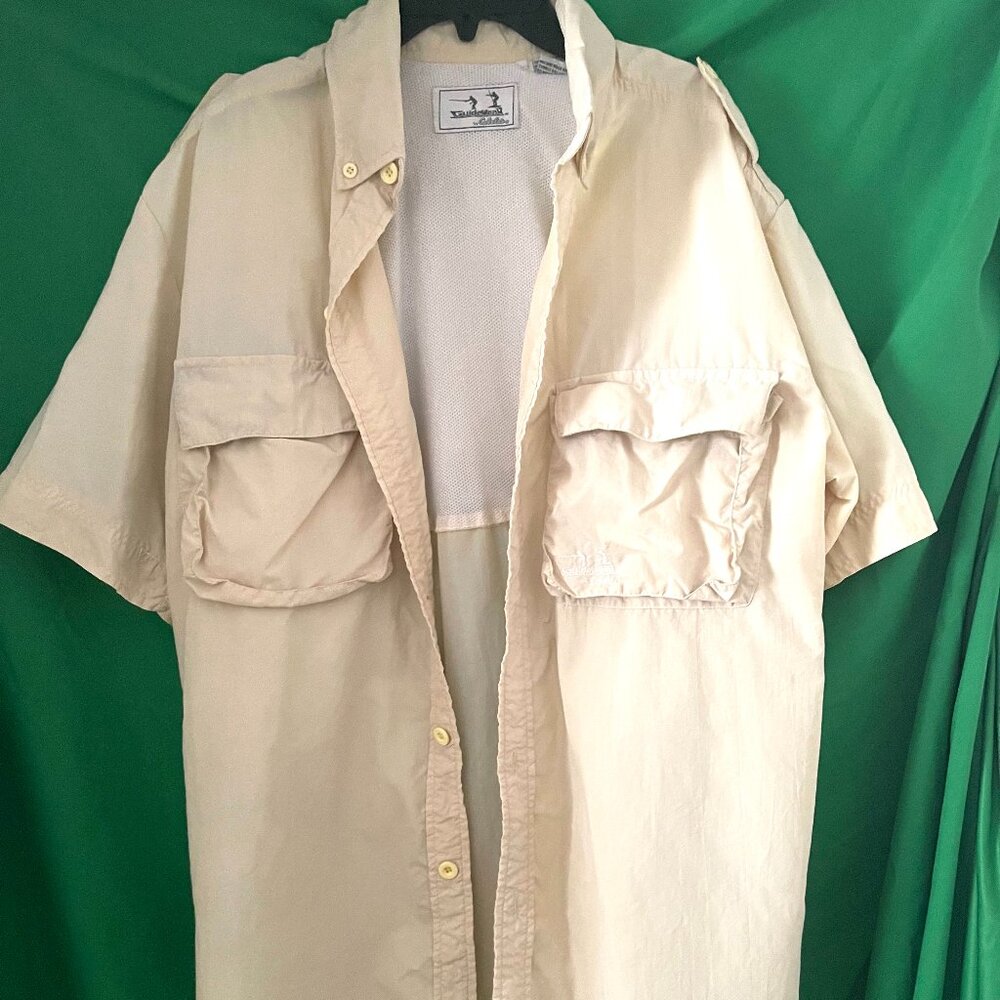 Cabela's Guidewear Button-Up Shirt Off White Men's Large Short Sleeve Pockets